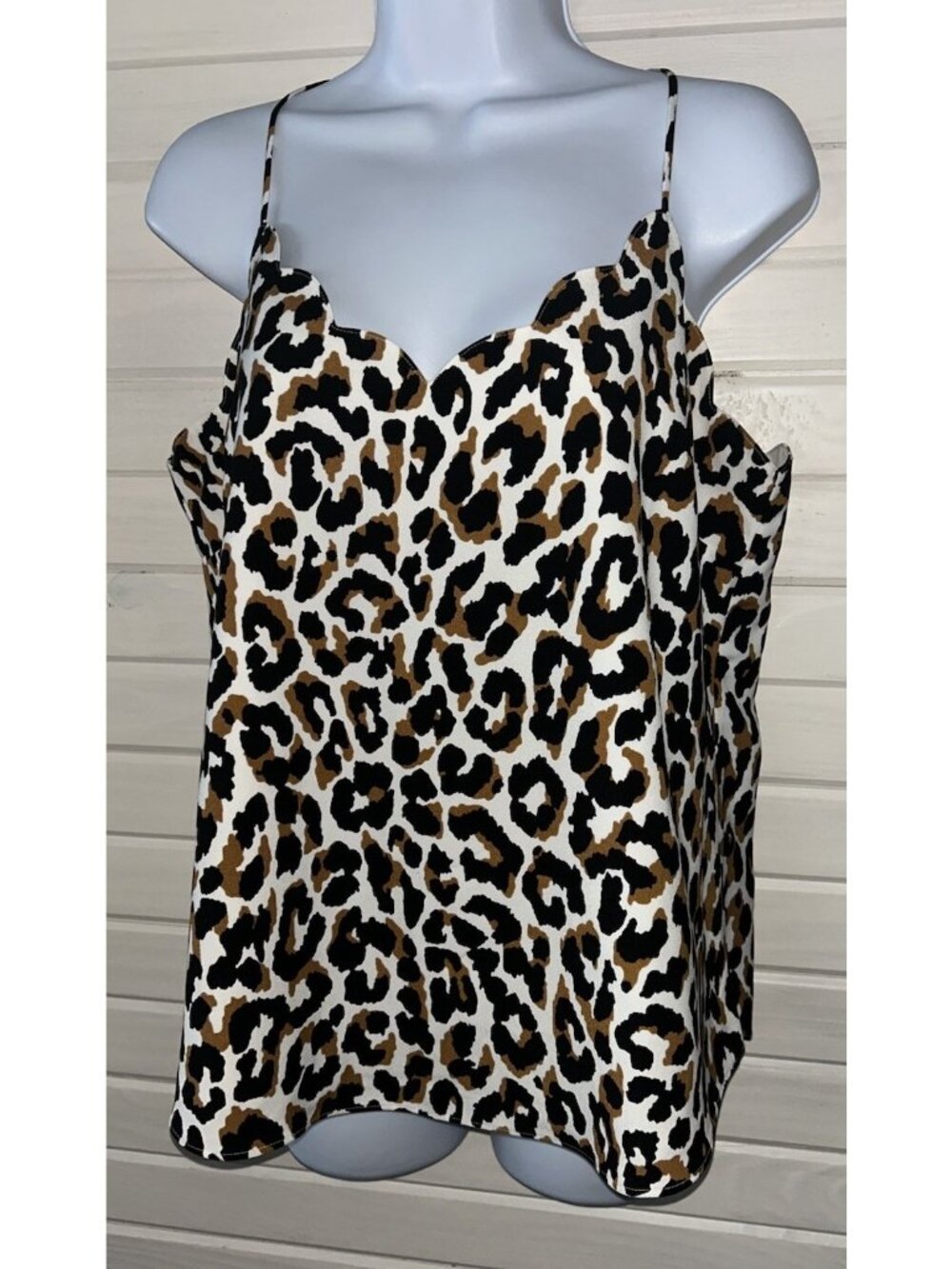 J Crew Sz 10 Leopard Scalloped Cami Top Leopard Print Racerback EUC
